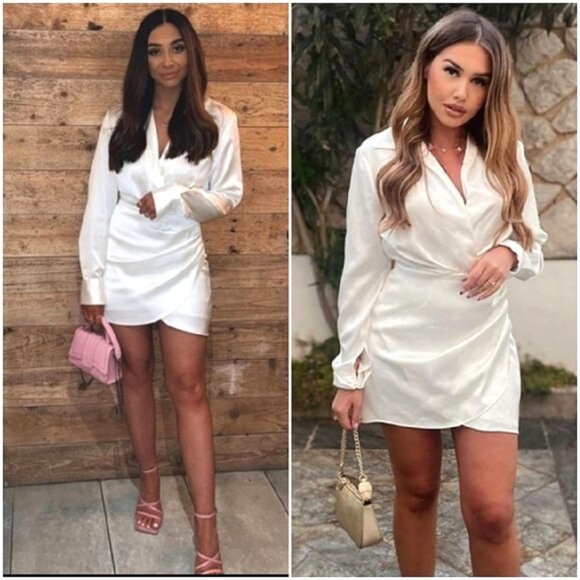 Zara Satin Effect Wrap Mini Dress Long Sleeve White Blogger Fav Size Small - Picture 1 of 9